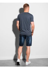 Ombre Clothing - T-shirt męski bez nadruku z guzikami - granatowy V5 S1390 - XXL. Typ kołnierza: polo. Kolor: niebieski. Materiał: jeans, poliester, bawełna #3