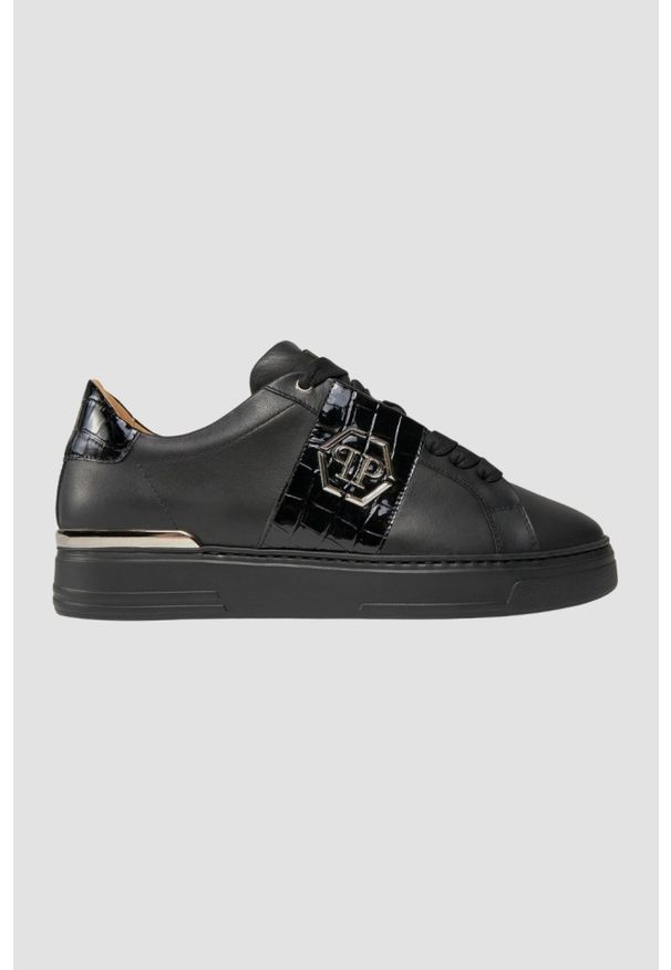 Philipp Plein - PHILIPP PLEIN Czarne sneakersy Leather Lo-top, Rozmiar 46. Kolor: czarny