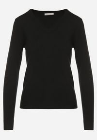 Born2be - Czarny Sweter z Wiskozą i Dekoltem w Serek Olisela. Okazja: na co dzień. Typ kołnierza: dekolt w serek. Kolor: czarny. Materiał: wiskoza. Styl: casual, elegancki #3