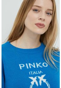Pinko sweter wełniany damski kolor niebieski. Kolor: niebieski. Materiał: wełna #4