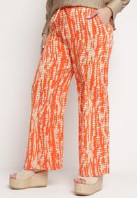 Born2be - Pomarańczowe Szerokie Spodnie z Wysokim Stanem i Gumką w Pasie Miffiana. Stan: podwyższony. Kolor: pomarańczowy. Wzór: nadruk #1