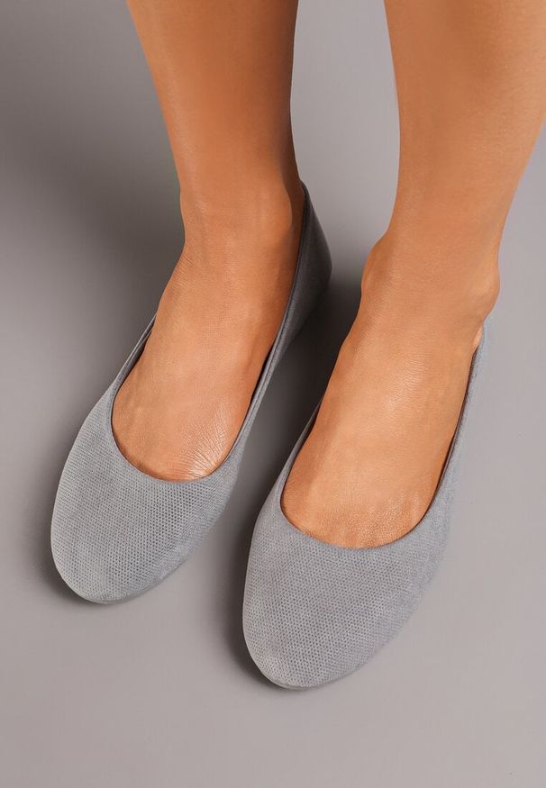 Renee - Szare Balerinki Gibbs. Nosek buta: okrągły. Zapięcie: bez zapięcia. Kolor: szary. Materiał: materiał. Obcas: na płaskiej podeszwie. Styl: klasyczny, elegancki