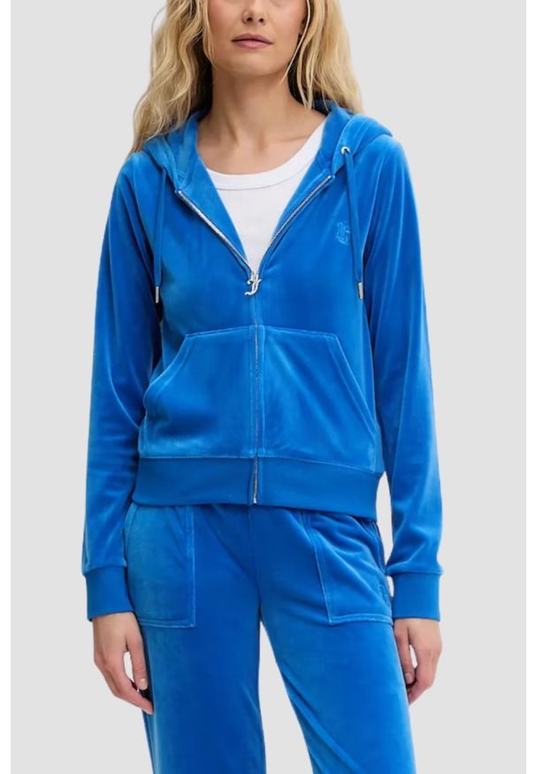 Juicy Couture - JUICY COUTURE Chabrowa bluza damska Robertson Hoodie, Rozmiar L. Okazja: na co dzień. Kolor: niebieski. Materiał: materiał. Styl: klasyczny, casual