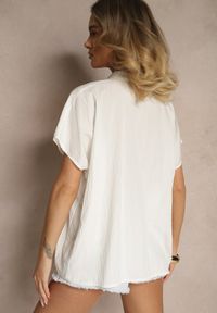 Renee - Biała Bluzka Oversize z Wiskozą o Kroju Nietoperz z Dekoltem w Serek Davithiel. Okazja: na co dzień. Typ kołnierza: dekolt w serek. Kolor: biały. Materiał: wiskoza. Styl: casual, elegancki #4