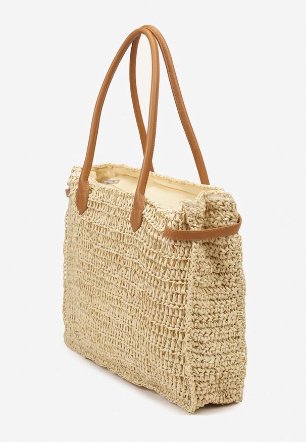Renee - Jasnobeżowa Pleciona Torebka o Dużym Fasonie Tote w Stylu Boho Emerria. Kolor: beżowy. Sezon: lato. Styl: boho