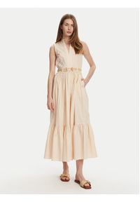 TwinSet - TWINSET Sukienka codzienna 251TT2101 Beżowy Regular Fit. Okazja: na co dzień. Kolor: beżowy. Materiał: bawełna. Typ sukienki: proste. Styl: casual