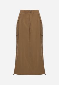Born2be - Brązowa Spódnica z Kieszeniami w Stylu Cargo na Dole Ściągacze ze Stoperem Obilasa. Kolor: brązowy. Materiał: tkanina #7