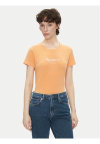 Pepe Jeans T-Shirt New Virginia PL505202 Pomarańczowy Slim Fit. Kolor: pomarańczowy. Materiał: bawełna