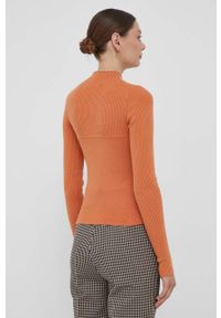 Calvin Klein Jeans sweter damski kolor pomarańczowy lekki z półgolfem. Kolor: pomarańczowy. Materiał: bawełna, dzianina. Długość: krótkie #2