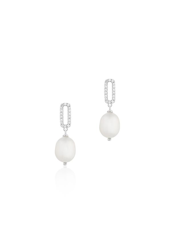 W.KRUK - Kolczyki srebrne z perłami i cyrkoniami. Materiał: srebrne. Kolor: srebrny. Kamień szlachetny: perła, cyrkonia
