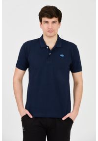 La Martina - LA MARTINA Granatowe męskie polo z małym logo, Rozmiar XXL. Typ kołnierza: polo. Kolor: niebieski