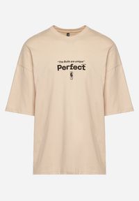 Born2be - Beżowa Bawełniana Koszulka T-shirt z Krótkim Rękawem Ozdobiony Nadrukami Citara. Kolor: beżowy. Materiał: bawełna. Długość rękawa: krótki rękaw. Długość: krótkie. Wzór: aplikacja, nadruk. Styl: klasyczny #4