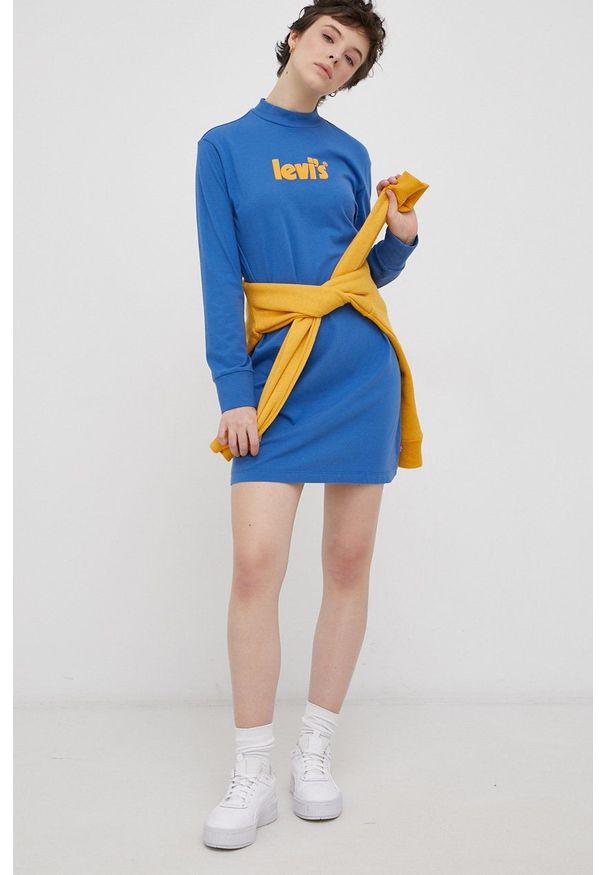 Levi's® - Levi's - Sukienka bawełniana. Okazja: na co dzień, na spotkanie biznesowe. Kolor: niebieski. Materiał: bawełna. Długość rękawa: długi rękaw. Wzór: nadruk. Typ sukienki: proste. Styl: biznesowy, casual
