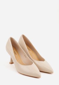 Born2be - Beżowe Czółenka na Szpilce o Stożkowym Kształcie Kowena. Okazja: na spotkanie biznesowe. Kolor: beżowy. Materiał: jeans, koronka. Wzór: gładki. Obcas: na szpilce. Styl: biznesowy, elegancki, klasyczny, wizytowy #6