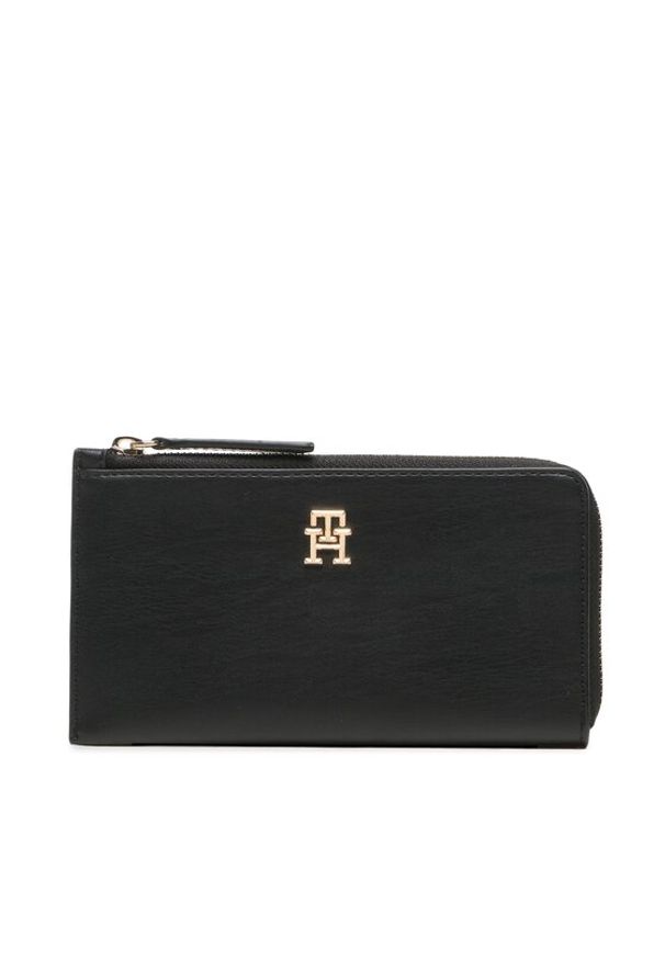 TOMMY HILFIGER - Tommy Hilfiger Duży Portfel Damski Th Feminine Large Slim Wallet AW0AW14890 Czarny. Kolor: czarny. Materiał: skóra