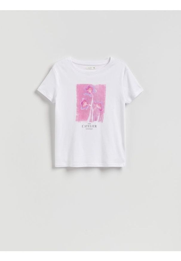 Reserved - T-shirt z nadrukiem - biały. Kolor: biały. Materiał: bawełna. Wzór: nadruk