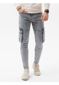 Ombre Clothing - Spodnie męskie jeansowe P1079 - szare - XXL. Okazja: na co dzień. Kolor: szary. Materiał: jeans. Styl: casual, sportowy #3