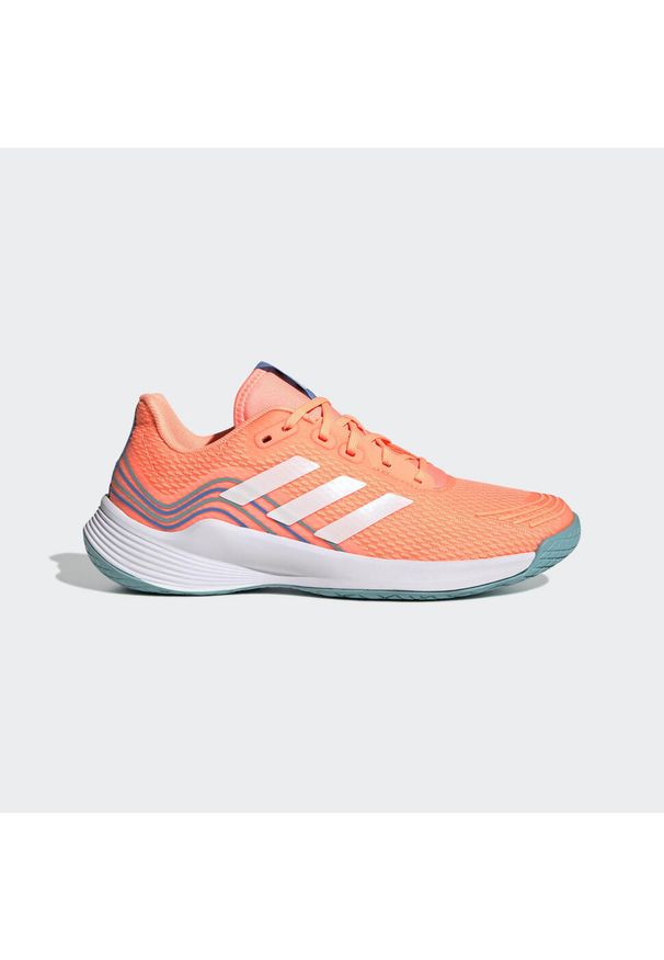 Buty do siatkówki damskie Adidas Novaflight Volleyball Shoes. Kolor: pomarańczowy, biały, wielokolorowy, niebieski. Materiał: materiał. Sport: siatkówka