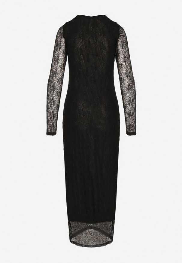 Born2be - Czarna Dopasowana Sukienka Koronkowa z Długim Rękawem Zenika. Kolor: czarny. Materiał: koronka. Długość rękawa: długi rękaw. Wzór: koronka. Sezon: zima, wiosna, jesień. Styl: elegancki