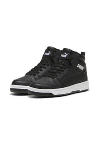Buty do chodzenia dla dzieci Puma Rebound V6 Mid Wtr J. Zapięcie: sznurówki. Kolor: biały, wielokolorowy, czarny. Materiał: materiał, syntetyk, tkanina. Szerokość cholewki: normalna. Sport: turystyka piesza