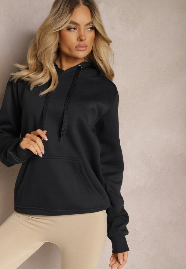 Renee - Granatowa Klasyczna Bluza z Kapturem ze Ściągaczem Mozartia. Okazja: na co dzień. Typ kołnierza: kaptur. Kolor: niebieski. Materiał: jeans. Styl: klasyczny