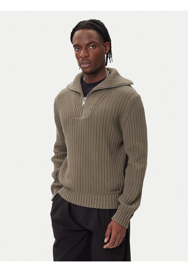 Hugo - HUGO Sweter Srigg 50547002 Beżowy Relaxed Fit. Kolor: beżowy. Materiał: bawełna