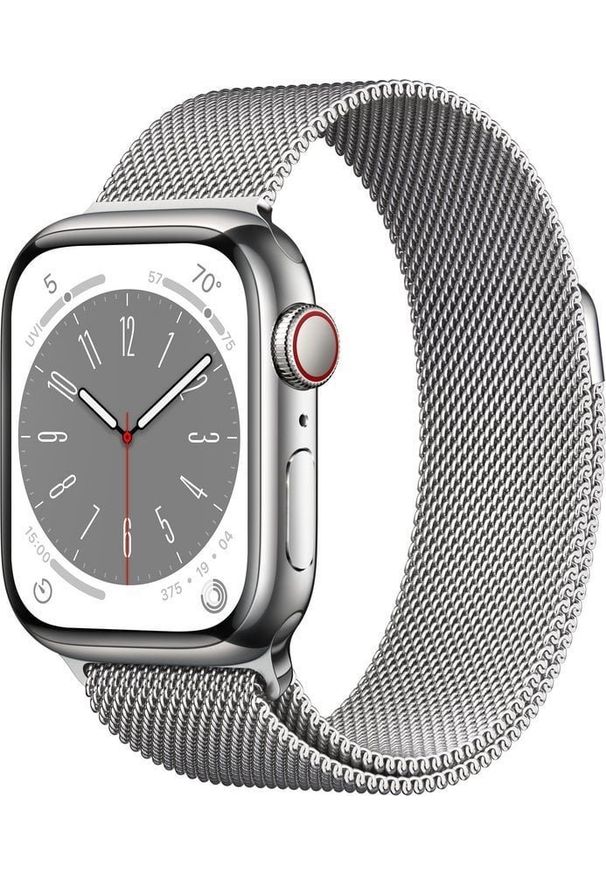 APPLE - Smartwatch Apple Watch 8 GPS + Cellular 41mm Silver Stainless Steel Srebrny (MNJ83UL/A). Rodzaj zegarka: smartwatch. Kolor: srebrny