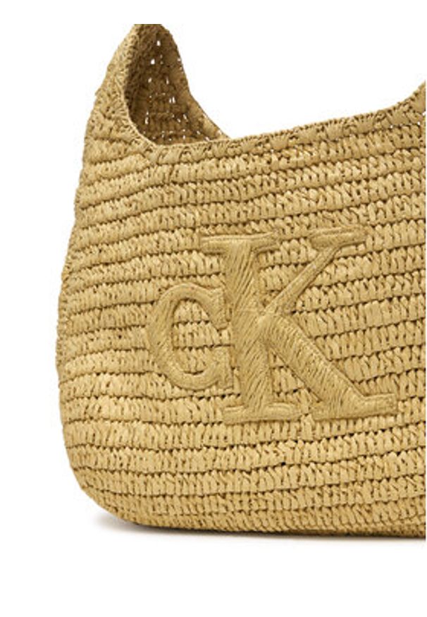Calvin Klein Torebka Bold Ck Raffia Lg Shoulder Bag LV04F3448G Beżowy. Kolor: beżowy