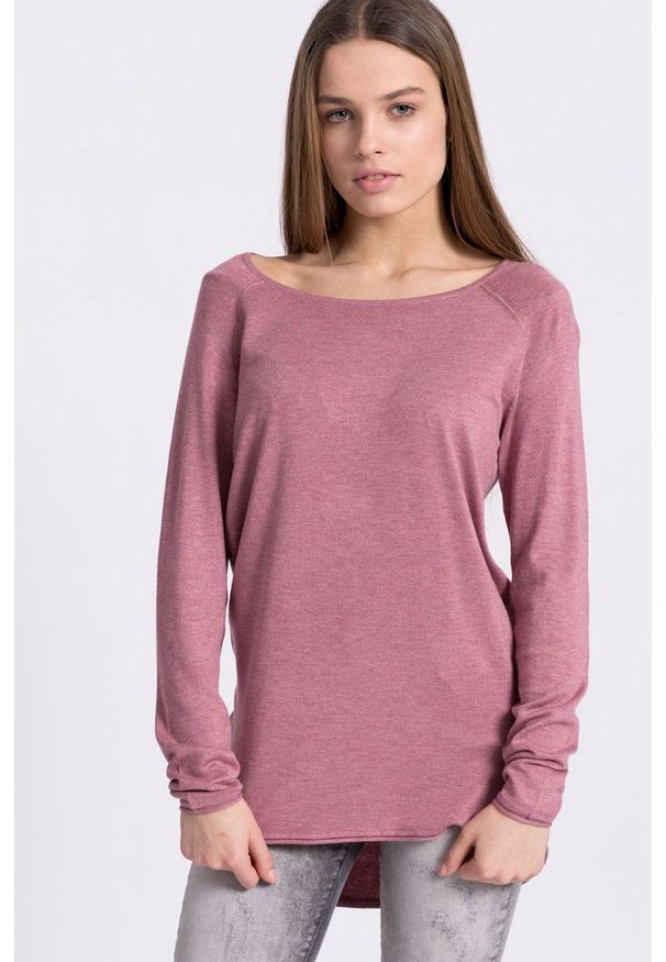 only - Only - Sweter. Okazja: na co dzień. Kolor: różowy. Materiał: dzianina. Długość rękawa: raglanowy rękaw. Wzór: gładki. Styl: casual