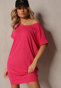 Renee - Różowa T-shirtowa Sukienka Pudełkowa z Elastycznej Bawełny Ellensa. Kolor: różowy. Materiał: bawełna. Styl: wakacyjny. Długość: mini