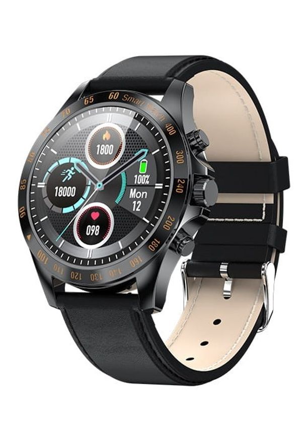 GARETT - Smartwatch Garett Men Style czarny, skórzany. Rodzaj zegarka: smartwatch. Kolor: czarny. Materiał: skóra. Styl: sportowy, elegancki, casual