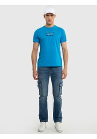 Big-Star - Koszulka męska z nadrukiem niebieska Relef 401. Okazja: na co dzień. Kolor: niebieski. Materiał: dzianina, jeans, skóra. Wzór: nadruk. Styl: wakacyjny, casual, klasyczny #5