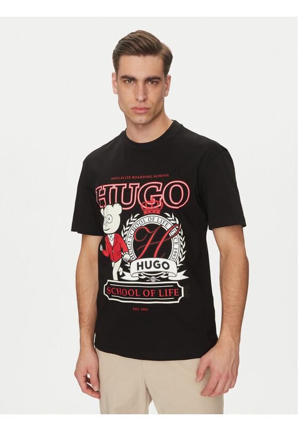 Hugo - HUGO T-Shirt Daporoni 50538254 Czarny Relaxed Fit. Kolor: czarny. Materiał: bawełna