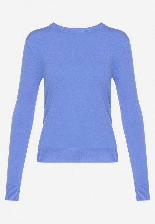 Born2be - Niebieski Sweter Klasyczny z Miękkiej Dzianiny Helentia. Kolor: niebieski. Materiał: dzianina. Styl: klasyczny