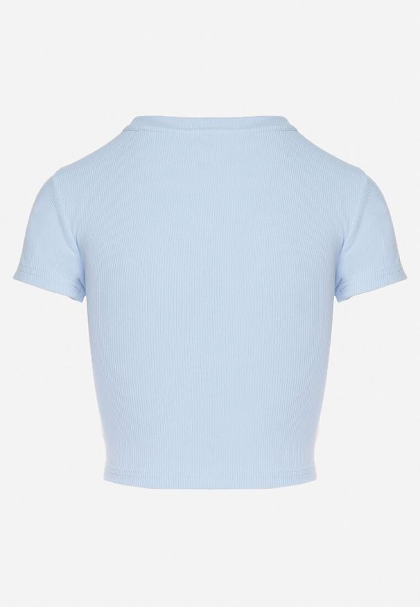 Born2be - Jasnoniebieski T-shirt z Prążkowanego Materiału o Krótkim Kroju Telunna. Okazja: na spotkanie biznesowe, na co dzień. Kolor: niebieski. Materiał: materiał, prążkowany. Długość: krótkie. Styl: klasyczny, casual, elegancki, biznesowy