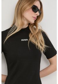 Hugo - HUGO sukienka kolor czarny mini prosta. Okazja: na co dzień. Kolor: czarny. Materiał: bawełna. Typ sukienki: proste. Styl: casual. Długość: mini