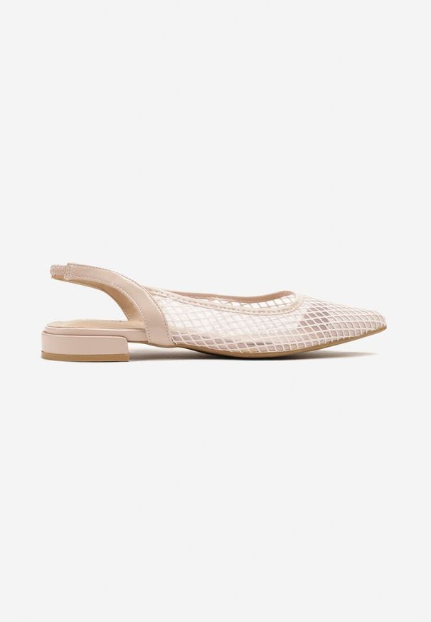 Renee - Beżowe Sandały Typu Slingback z Siateczkową Cholewką Gallevia. Okazja: na spacer. Kolor: beżowy. Wzór: kwiaty. Sezon: lato. Obcas: na obcasie. Styl: elegancki. Wysokość obcasa: niski