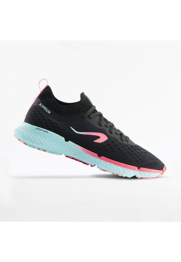 KIPRUN - Buty do biegania damskie Kiprun KN500. Kolor: wielokolorowy, szary, zielony. Wzór: geometria