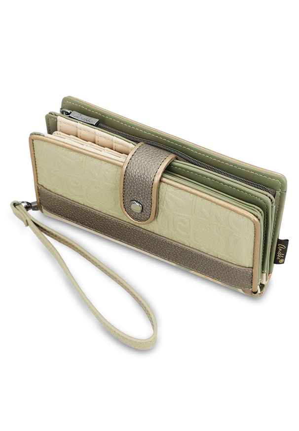 Portfel damski Anekke, duży z miejscem na zdjęcia i zabezpieczeniem RFID, beżowy, 42709-901. Kolor: beżowy. Wzór: aplikacja