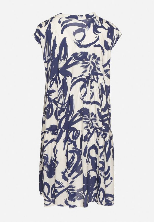 Born2be - Niebieska Bawełniana Sukienka z Abstrakcyjnym Wzorem Lioraia. Okazja: na co dzień. Typ kołnierza: dekolt w kształcie V. Kolor: niebieski. Materiał: bawełna. Długość rękawa: krótki rękaw. Typ sukienki: proste. Styl: casual, elegancki