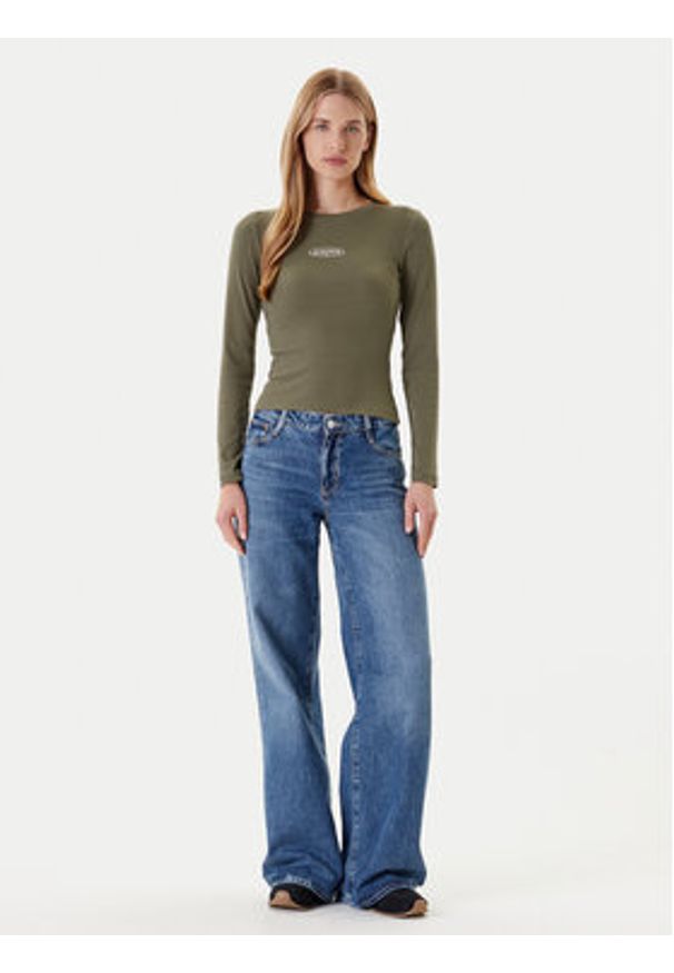Guess Jeans Bluzka W5YP38 KA0H1 Khaki Slim Fit. Kolor: brązowy. Materiał: bawełna