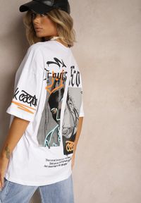 Renee - Biała Koszulka T-shirt Oversize z Nadrukiem z Elastycznej Bawełny Taralise. Kolor: biały. Materiał: bawełna. Wzór: nadruk. Sezon: lato