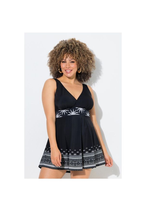 ULLA POPKEN - Damskie Sukienka kąpielowa słońca miękkie miseczki z recyklingu. Kolekcja: plus size. Kolor: czarny. Materiał: poliester, elastan, poliamid, materiał