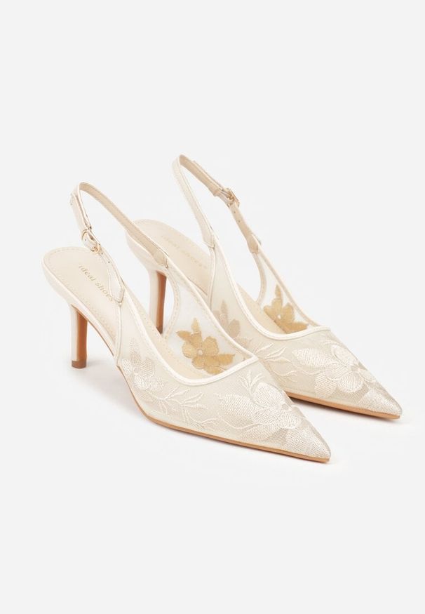 Born2be - Jasnobeżowe Sandały na Szpilce z Haftowanym Wzorem Iphiserris. Zapięcie: sprzączka. Kolor: beżowy. Wzór: haft. Obcas: na szpilce. Styl: klasyczny