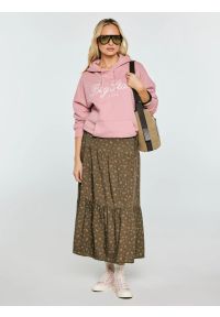 Big-Star - Spódnica damska midi z wiskozy z motywem kwiatowym khaki Vendi 303. Okazja: do pracy. Kolor: zielony. Materiał: wiskoza. Wzór: kwiaty. Styl: elegancki #1