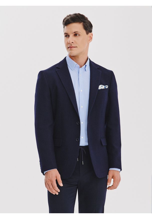 Pako Lorente - PAKO LORENTE - Granatowa marynarka męska z wełny. Kolor: niebieski. Materiał: wełna. Sezon: jesień