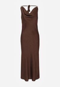 Born2be - Brązowa Satynowa Sukienka na Ozdobnych Ramiączkach z Dekoltem Woda Avalentara. Okazja: na co dzień, na imprezę. Typ kołnierza: dekolt woda. Kolor: brązowy. Materiał: satyna. Długość rękawa: na ramiączkach. Typ sukienki: proste. Styl: casual, elegancki #6