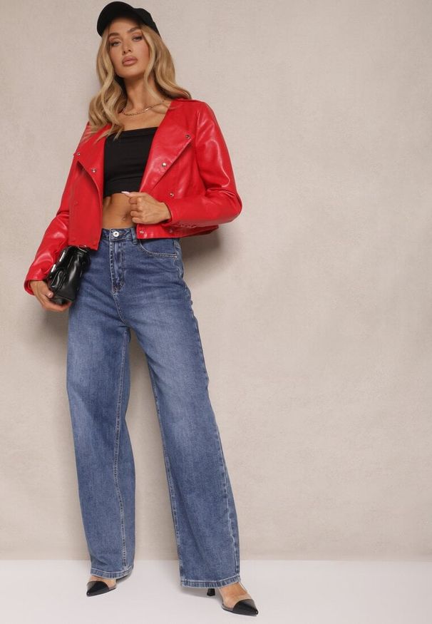 Renee - Czerwona Kurtka w Stylu Ramoneski z Guzikami Sesiloria. Okazja: na co dzień. Kolor: czerwony. Materiał: jeans. Długość: krótkie. Styl: elegancki, wizytowy, casual