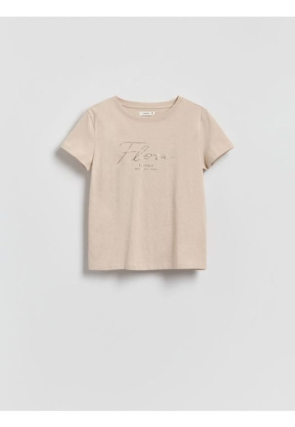 Reserved - T-shirt z napisem - beżowy. Kolor: beżowy. Materiał: bawełna. Wzór: napisy