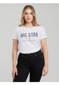 Big-Star - Koszulka damska o klasycznym kroju biała Brunona 101. Okazja: na co dzień. Kolor: biały. Materiał: bawełna, dzianina, jeans. Wzór: napisy, nadruk. Styl: klasyczny #9